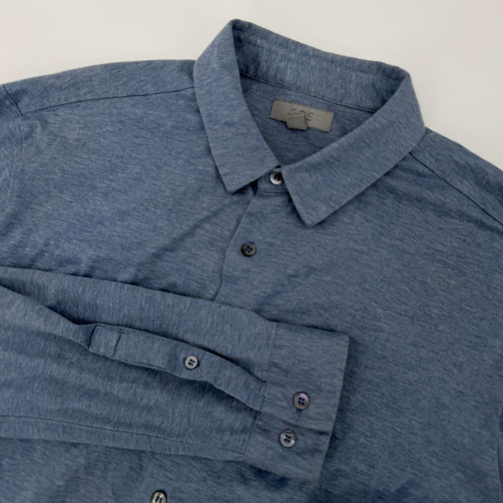 COS Mens Blue Heathered Cotton Jersey Long Sleeve Button Down Shirt Size Medium